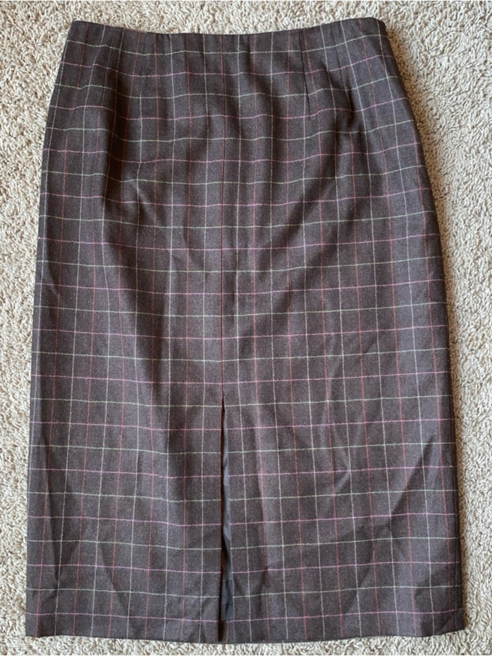 Talbots Skirt Womens 8 Brown Grid Plaid Wool Pencil Midi Academia Preppy Vintage